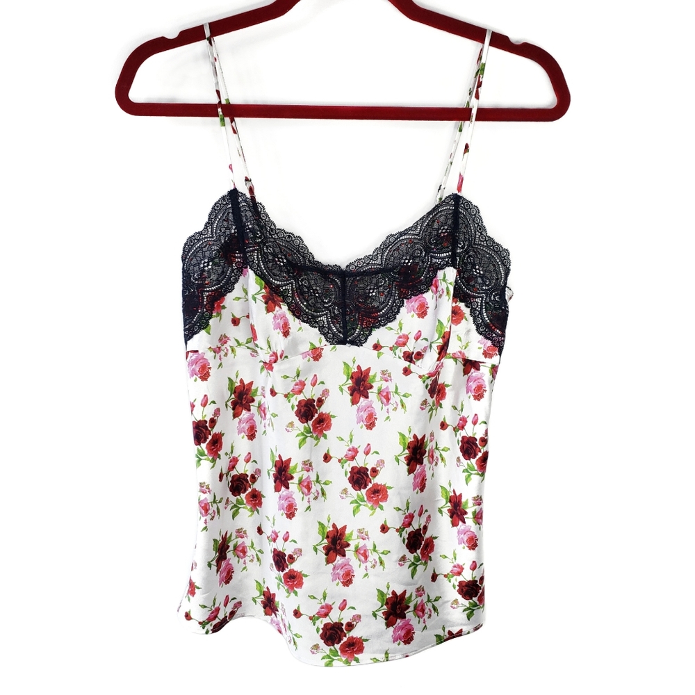 Victoria's Secret Floral White Satin & Lace Trim Cami Top M